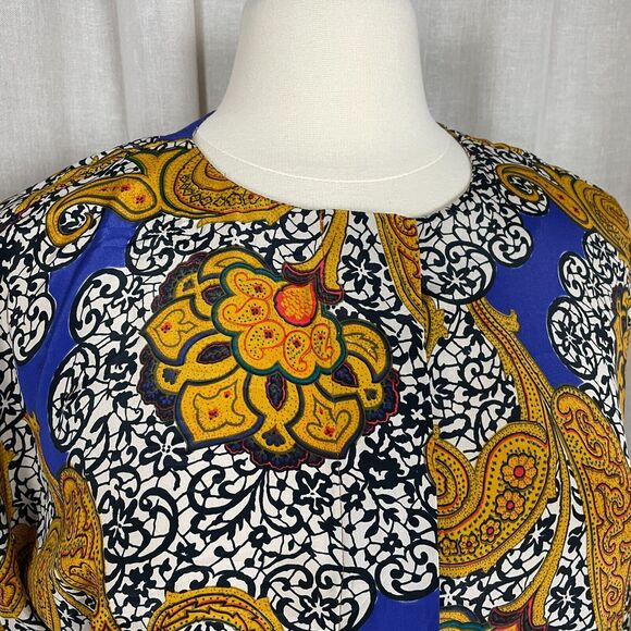 Vintage Blouse Size 6 Gold Purple Paisley Art Print Secretary Button Boho 90s - Picture 3 of 13